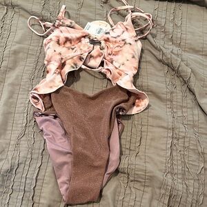 Elegant Pink and Brown Women's One Piece Swimsuit